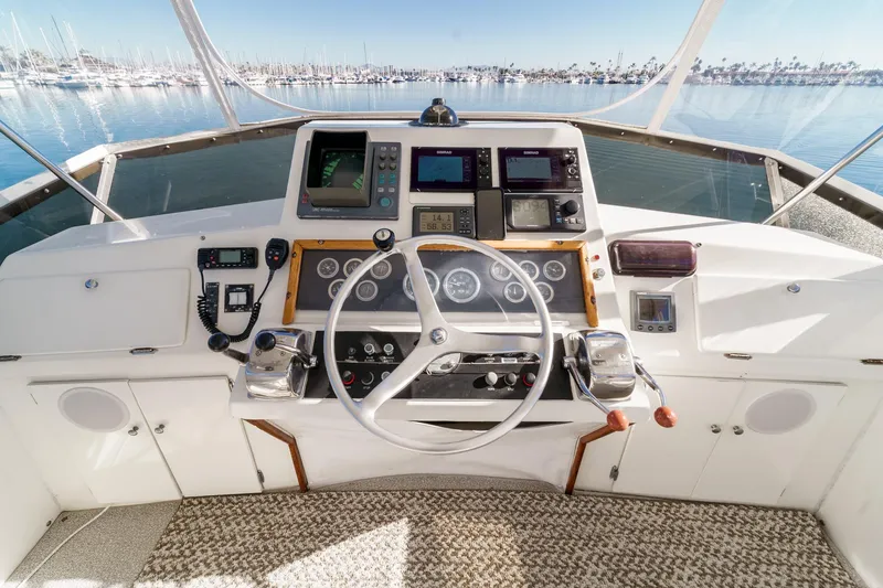 Slide: The Image of Cockpit of a 1974 Pacemaker Sportfisher yacht in harbor. - 25