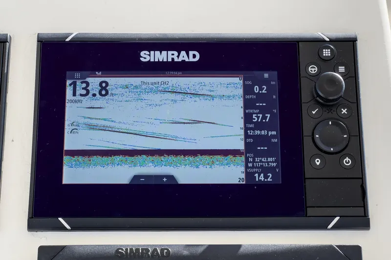 Slide: The Image of Simrad fishfinder on 1974 Pacemaker Sportfisher boat. - 26