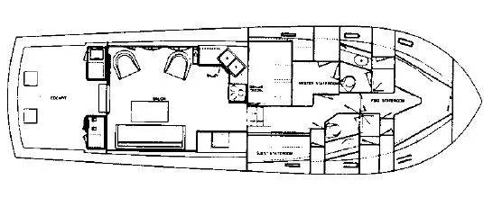 Slide: The Image of Floor plan of the 1974 Pacemaker Sportfisher boat model. - 28