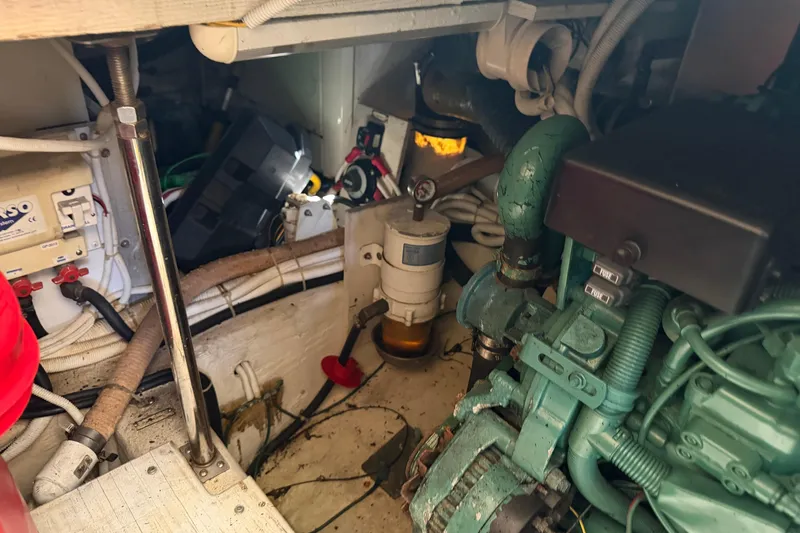 Slide: The Image of Engine compartment of 2003 Carver 360 Sport Sedan with visible components and wiring. - 33