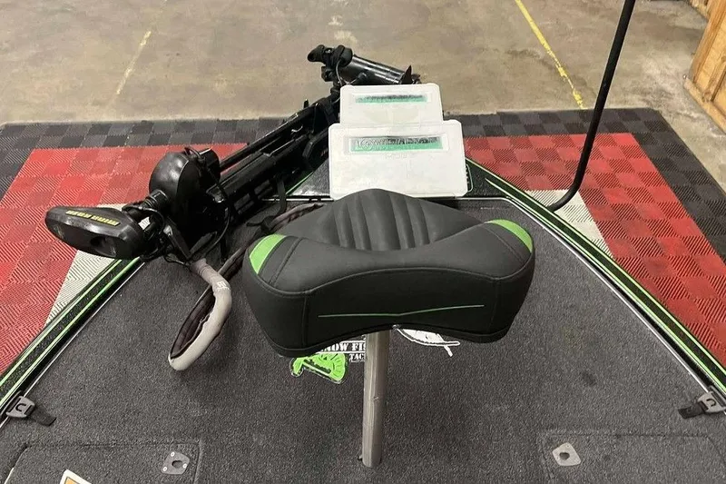 Slide: The Image of 2018 Legend Boats V20 deck with seat and trolling motor. - 7