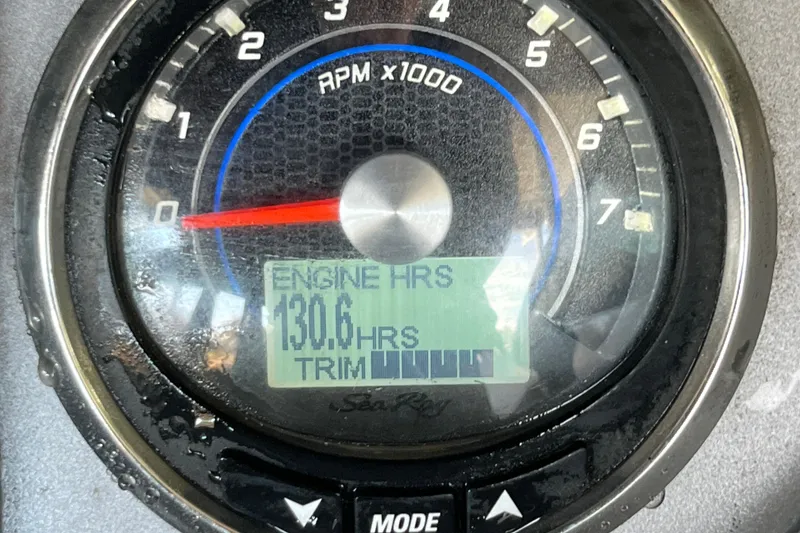 Slide: The Image of Close-up of 2016 Sea Ray 270 Sundeck tachometer showing 130.6 engine hours. - 29