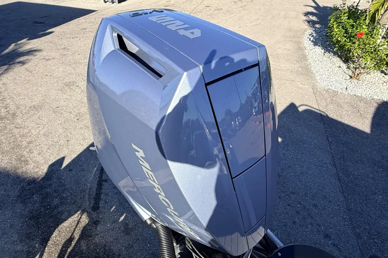 Slide: The Image of 2026 Avalon Excalibur boat with Mercury 425hp V-10 engine, featuring joystick control. - 12