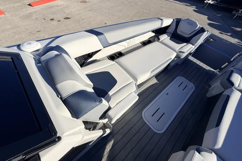 Slide: The Image of Luxurious seating on 2026 Avalon Excalibur boat with modern design and premium materials. - 20