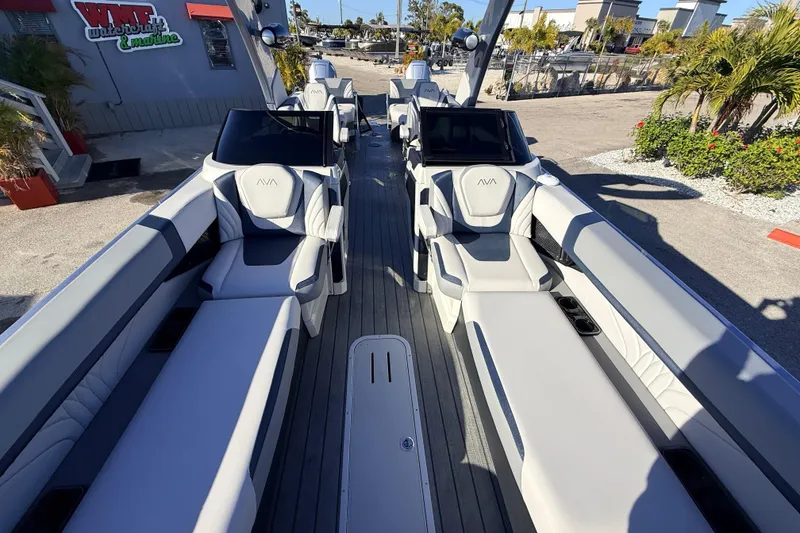 Slide: The Image of 2026 Avalon Excalibur boat interior with luxurious seating and modern design. - 25