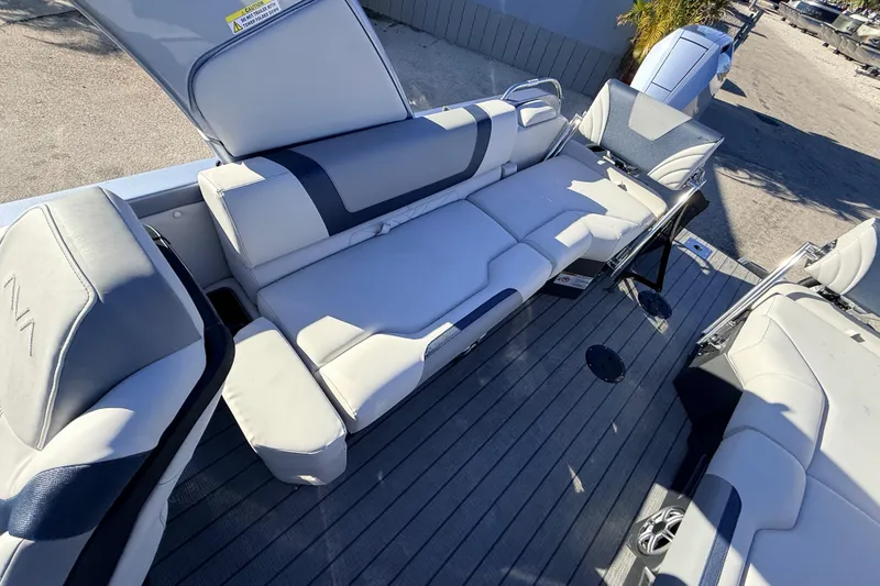 Slide: The Image of 2026 Avalon Excalibur boat interior with luxurious seating and modern design features. - 28