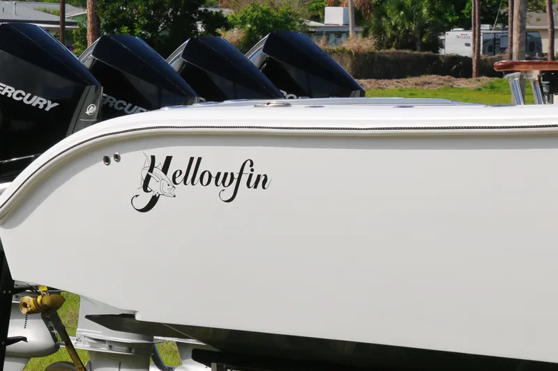 Slide: The Image of 2022 Yellowfin 39 Offshore boat with Mercury engines, side view. - 30