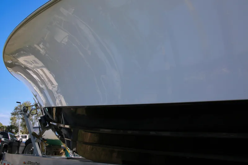 Slide: The Image of 2022 Yellowfin 39 Offshore boat hull on trailer, close-up view. - 36