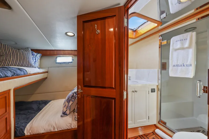 Slide: The Image of 1970 Hargrave Yachtfisher cabin with bunk beds and private bathroom. - 46