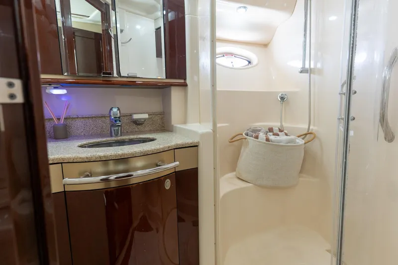 Slide: The Image of Luxurious bathroom interior of 2008 Sea Ray 520 Sedan Bridge yacht with modern amenities. - 21