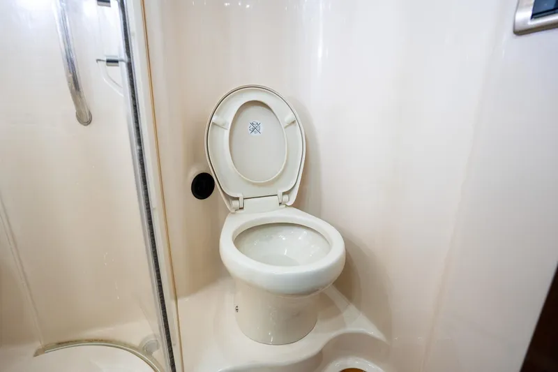 Slide: The Image of 2008 Sea Ray 520 Sedan Bridge bathroom with toilet and shower. - 22