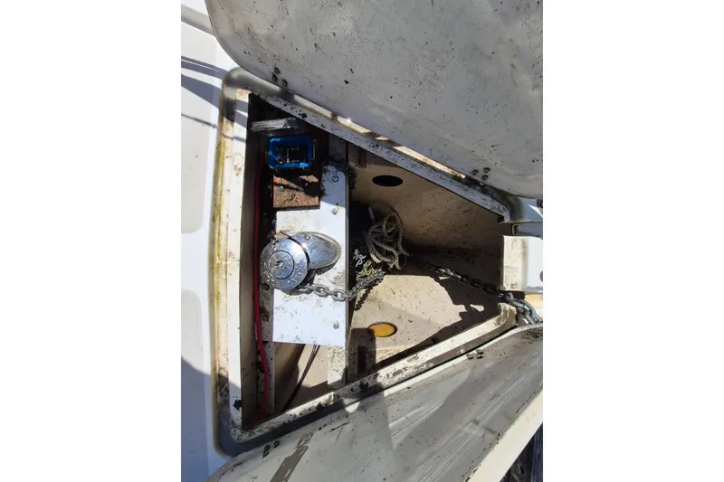 Slide: The Image of Anchor locker of 1988 36 Catalina MK I sailboat with chain and rope. - 2