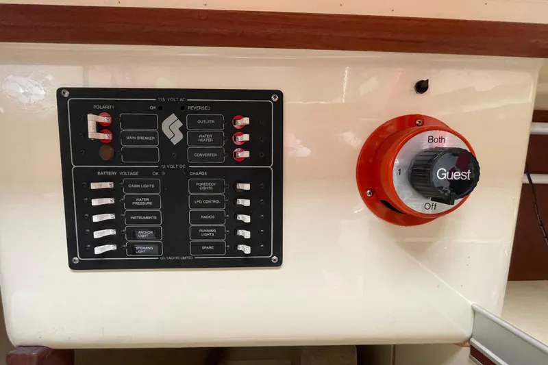 Slide: The Image of Electrical panel and battery switch on a 1985 Canadian Sailcraft CS 30 yacht. - 22
