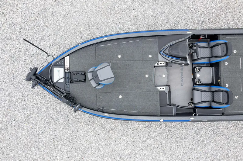 Slide: The Image of 2023 Caymas CX 21 PRO boat, top view, featuring seating and control panel. - 50
