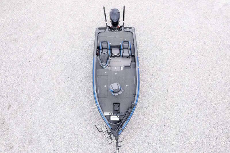 Slide: The Image of 2023 Caymas CX 21 PRO fishing boat, aerial view, on a textured surface. - 59
