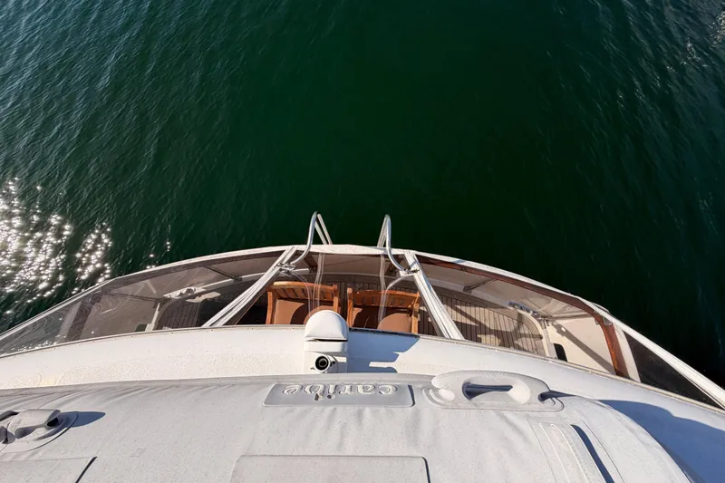 Slide: The Image of Aerial view of 1984 Hartman-Palmer 60 Flush Deck Motor Yacht on calm water. - 58
