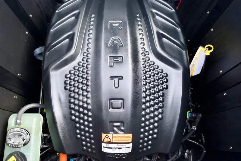 Slide: The Image of 2024 Moomba Max engine featuring Raptor branding and low emission technology. - 15