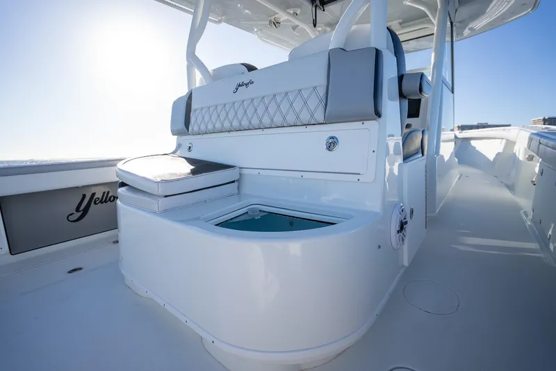 Slide: The Image of 2019 Yellowfin 39 boat interior with seating and storage compartments. - 35