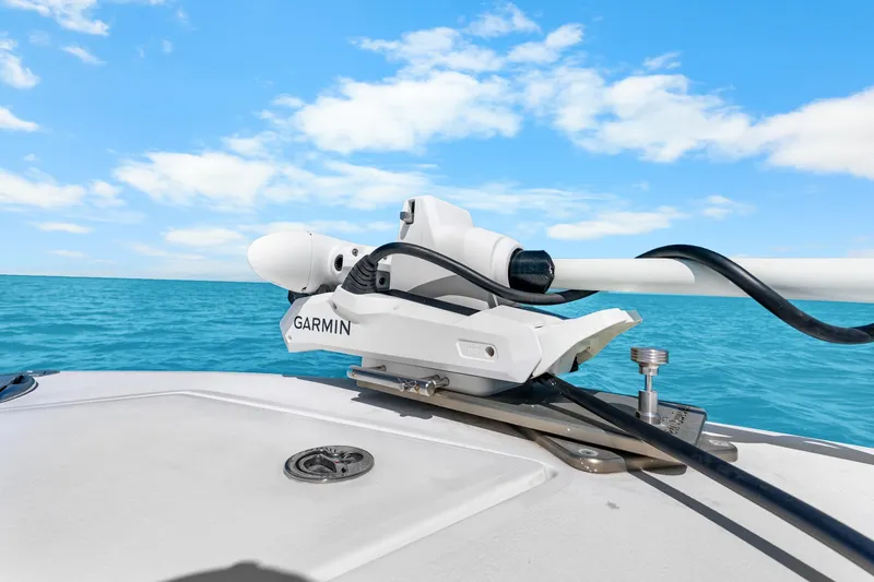 Slide: The Image of Garmin equipment on 2012 SeaHunter 29 boat, ocean view, clear blue sky. - 35