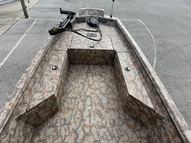 Slide: The Image of 2026 Xpress Bayou Series 180CC boat with camouflage pattern. - 8