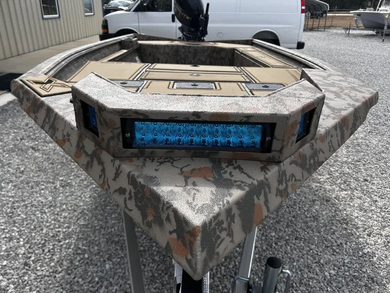 Slide: The Image of 2026 Xpress Hyper-Lift Duck Boat X18DB with camouflage pattern and LED lights. - 3