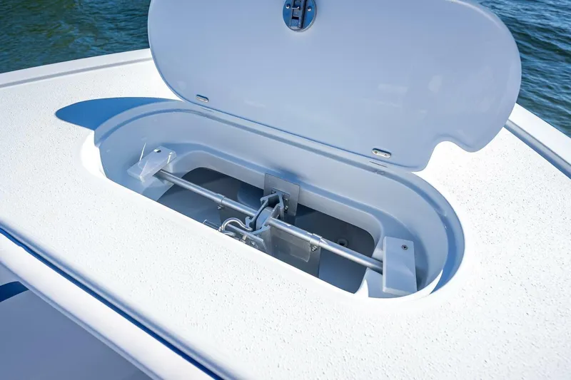 Slide: The Image of Open hatch on 2023 Yellowfin 39 Offshore boat, showcasing interior mechanism. - 38