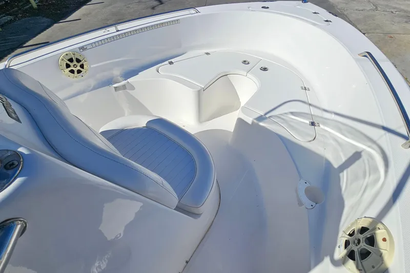 Slide: The Image of 2014 Sea Fox 199 Commander boat interior with seating and speakers. - 6