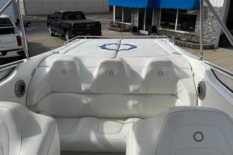 Slide: The Image of Interior of 2010 Fountain 42 Lightning boat with white leather seating. - 8