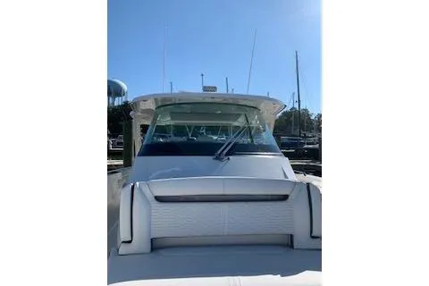 Slide: The Image of 2021 Tiara Sport 38 LS boat front view at marina. - 4