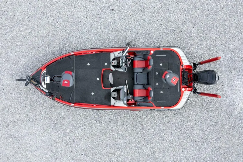 Slide: The Image of Overhead view of 2009 Ranger Z520 Comanche fishing boat with red and black interior. - 45