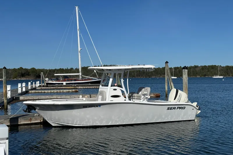 The Image of 2019 Sea Pro 239 Deep V CC boat docked in a serene marina setting. - 0