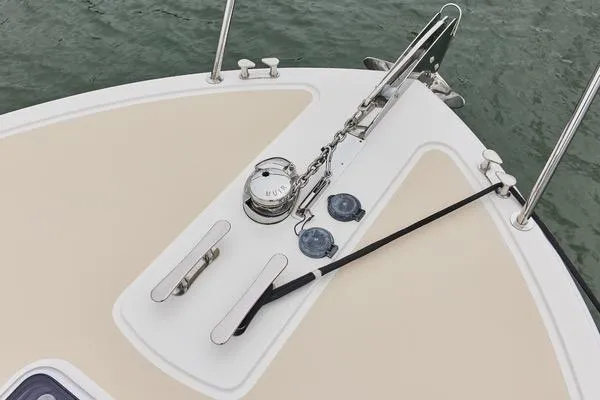 Slide: The Image of Bow of 2018 MJM 40z boat with anchor and cleats on deck. - 31