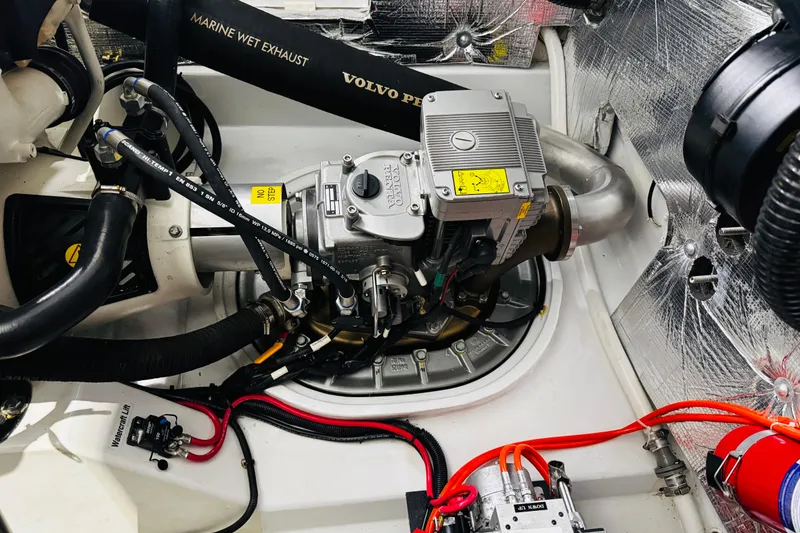 Slide: The Image of Engine compartment of a 2018 MJM 40z boat with Volvo Penta components. - 47