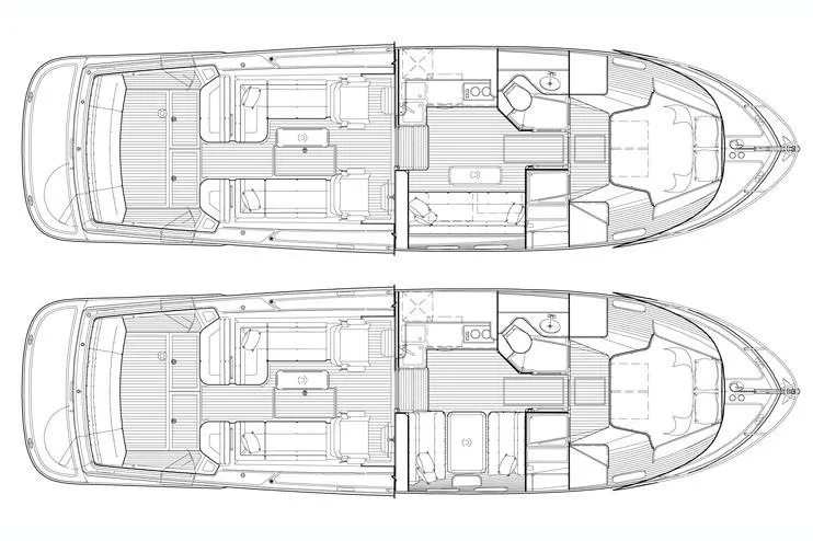 Slide: The Image of Manufacturer Provided Image: Floor plan of 2018 MJM 40z yacht, showcasing upper and lower deck layouts. - 57