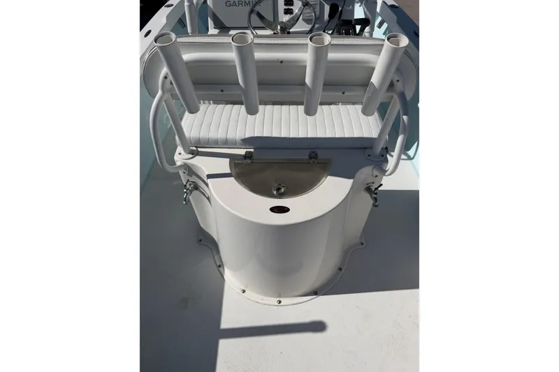 Slide: The Image of 2005 Albury Brothers 23 boat interior with rod holders and seating. - 8