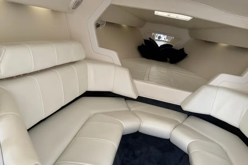 Slide: The Image of Luxurious interior of 2000 Fountain 38 Lightning boat with white leather seating. - 20