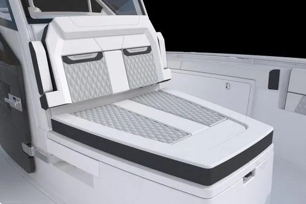 Slide: The Image of Manufacturer Provided Image: 2026 Blackfin 332 CC boat interior with sleek, modern seating design. - 10