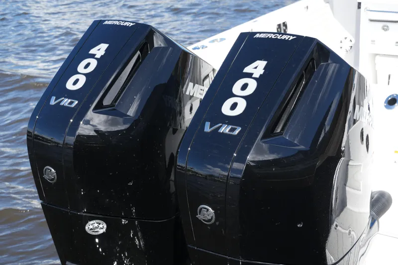 Slide: The Image of Twin Mercury 400 V10 engines on a 2026 Blackfin 332 CC boat. - 34