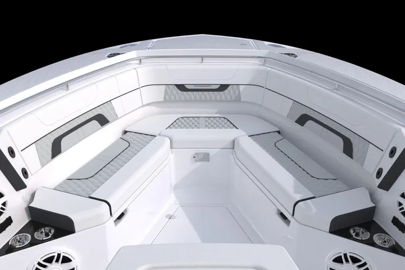 Slide: The Image of Manufacturer Provided Image: Luxurious seating area on 2026 Blackfin 332 CC boat, featuring modern design and premium materials. - 9