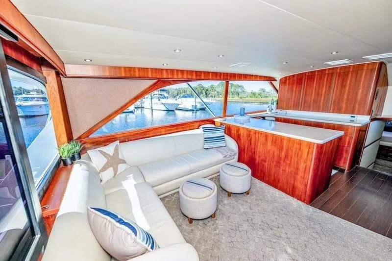 Slide: The Image of Luxurious interior of 1991 Ocean Yachts 53 Super Sport with elegant seating and scenic views. - 28