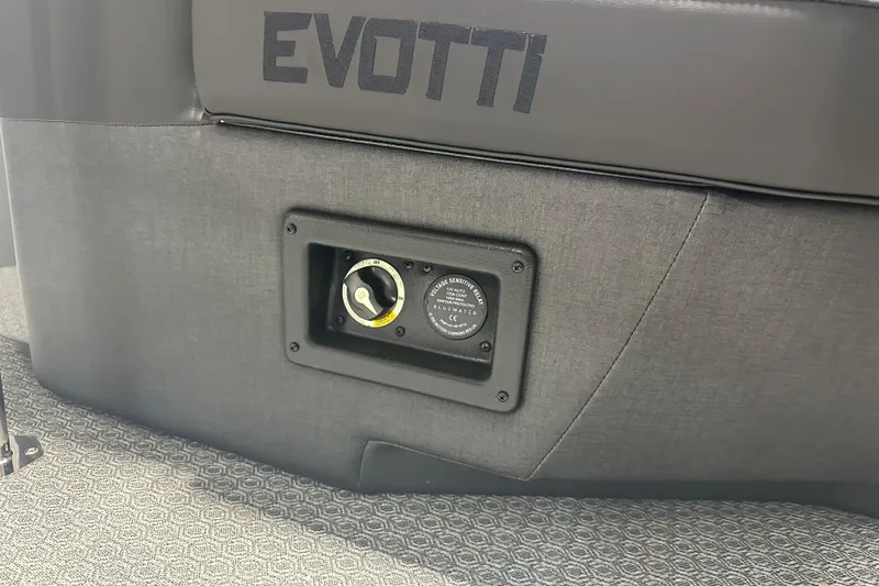 Slide: The Image of Luxurious interior of 2026 Evotti 725 QL boat with sleek black seating. - 12