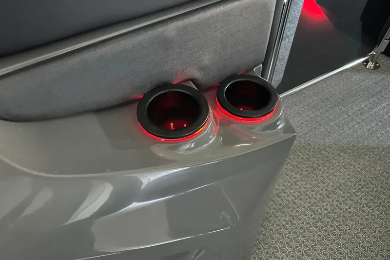 Slide: The Image of Luxurious 2026 Evotti 725 QL interior with red ambient lighting and plush seating. - 21