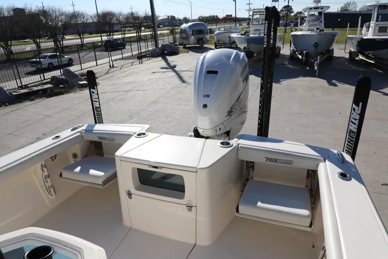 Slide: The Image of 2023 Pathfinder 2700 Open boat with V8 engine, docked outdoors. - 12