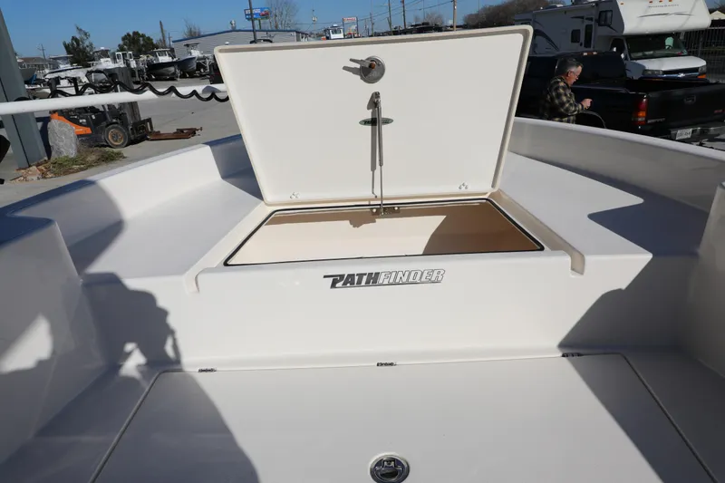 Slide: The Image of 2023 Pathfinder 2700 Open boat with open storage compartment on deck. - 9