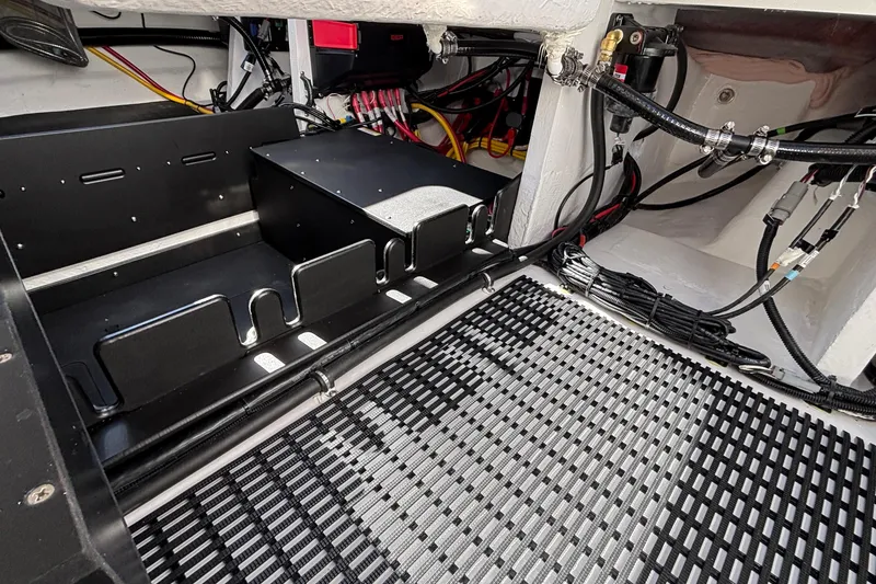 Slide: The Image of Engine compartment of 2026 Monterey Elite 30 OB, showcasing wiring and components. - 20