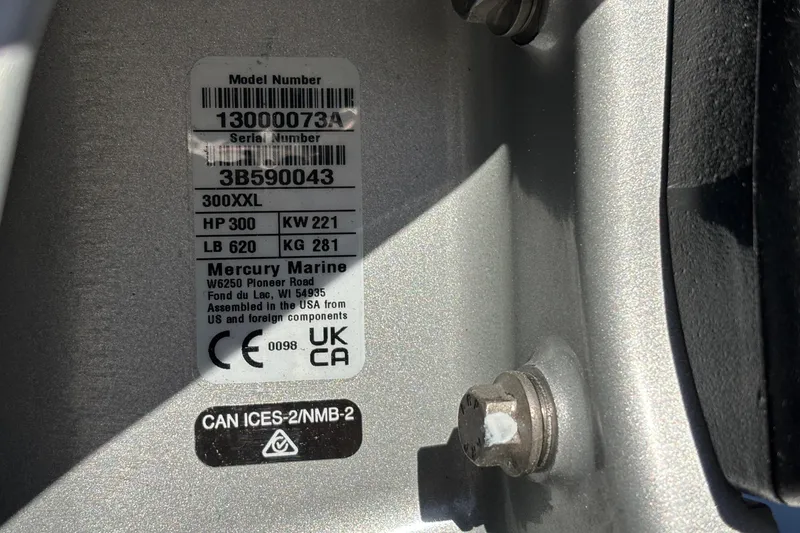 Slide: The Image of Label on Mercury Marine engine, model 300XXL, 300 HP, 2026 Monterey Elite 30 OB. - 80