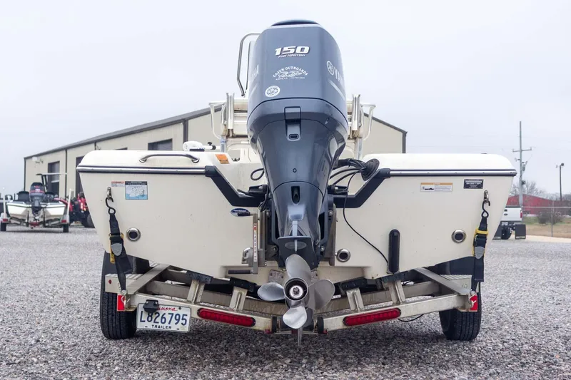 Slide: The Image of 2013 Skeeter SX210 boat with Yamaha 150 engine on trailer, rear view. - 8