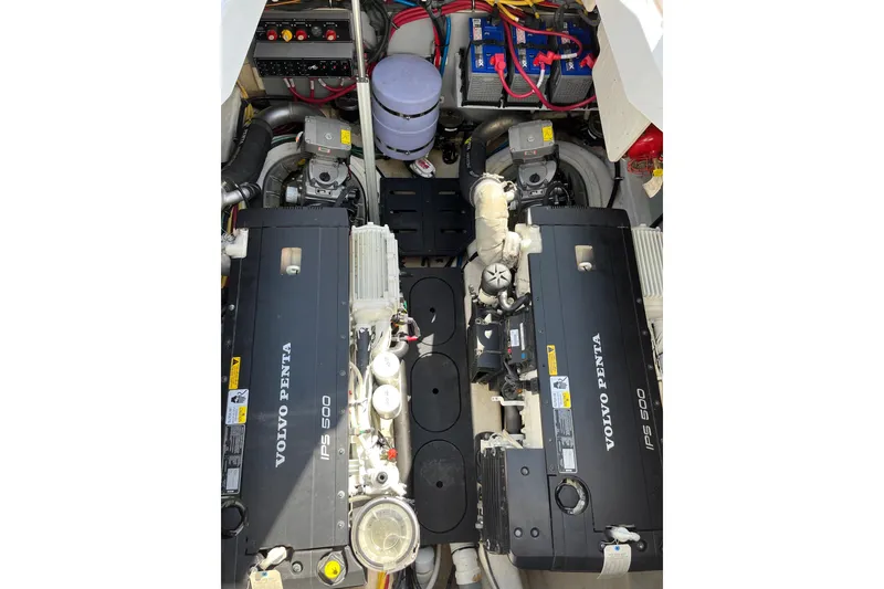 Slide: The Image of Engine compartment of 2015 Monterey 415 Sport Yacht with dual Volvo Penta IPS 500 engines. - 16