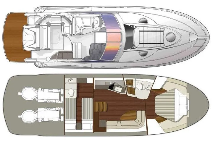 Slide: The Image of Floor plan of a 2015 Monterey 415 Sport Yacht, showcasing interior and deck layout. - 32