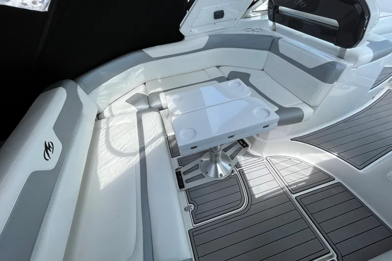 Slide: The Image of Luxurious seating area on a 2015 Monterey 415 Sport Yacht with sleek design. - 8
